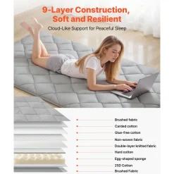 VEVOR Japanese Tatami Mat, Twin Size Foldable Japanese Tatami Mattress, Futon Mattress with Storage Bag & Fastener, 9-Layer Floor Mat for Sleeping, Dormitory, Meditation, Yoga, 80 x 39 x 3.5 in, Gray
