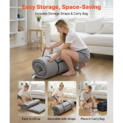VEVOR Japanese Tatami Mat, Twin Size Foldable Japanese Tatami Mattress, Futon Mattress with Storage Bag & Fastener, 9-Layer Floor Mat for Sleeping, Dormitory, Meditation, Yoga, 80 x 39 x 3.5 in, Gray