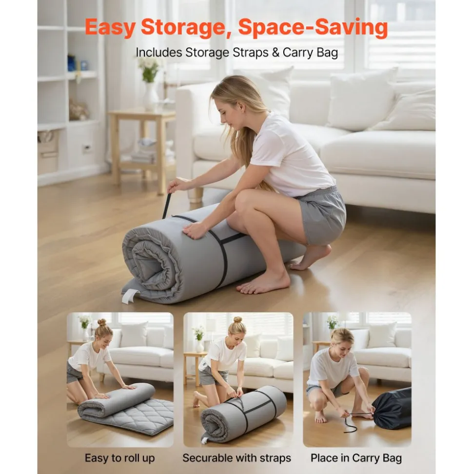 VEVOR Japanese Tatami Mat, Twin Size Foldable Japanese Tatami Mattress, Futon Mattress with Storage Bag & Fastener, 9-Layer Floor Mat for Sleeping, Dormitory, Meditation, Yoga, 80 x 39 x 3.5 in, Gray