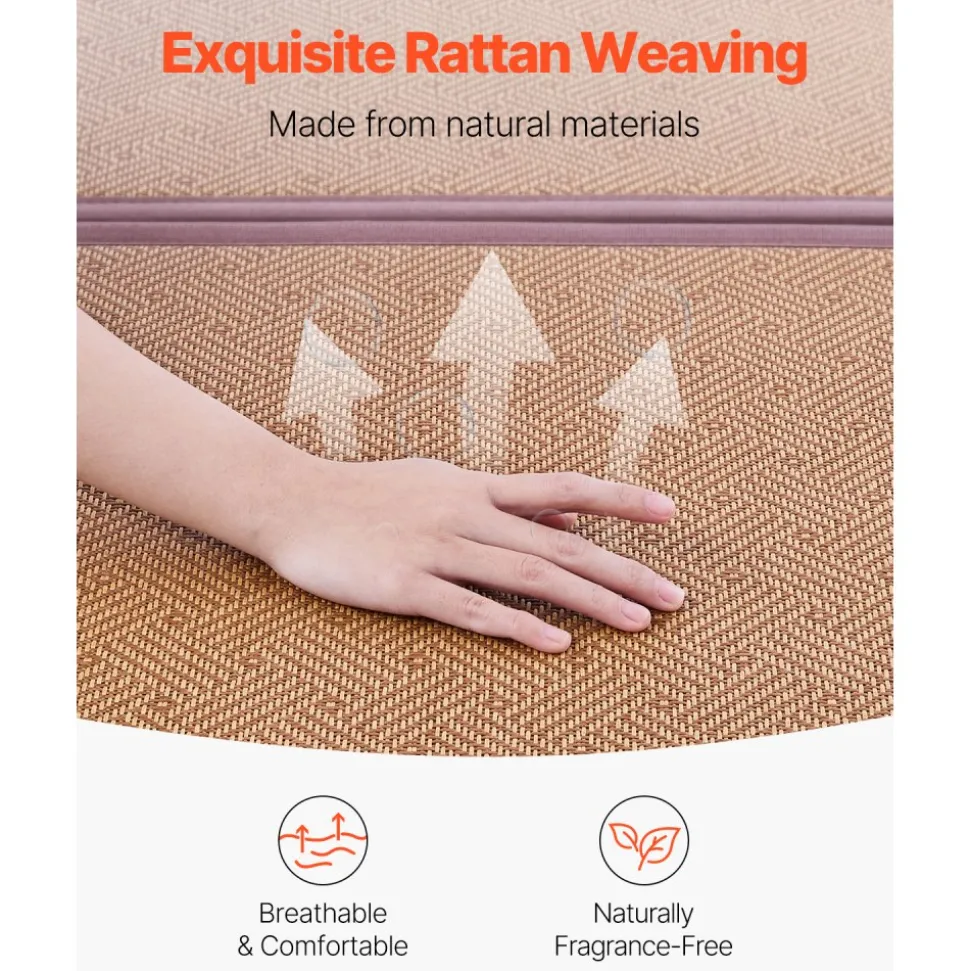 VEVOR Japanese Tatami Mat, 80 x 55 in Foldable Handwoven Natural Rattan Tatami Mat, Non-Slip & Easily Cleaned Japanese Tatami Floor Mat, Summer Breathable Sleeping Mat for Meditation Yoga Relaxation