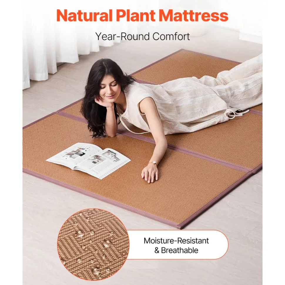 VEVOR Japanese Tatami Mat, 80 x 55 in Foldable Handwoven Natural Rattan Tatami Mat, Non-Slip & Easily Cleaned Japanese Tatami Floor Mat, Summer Breathable Sleeping Mat for Meditation Yoga Relaxation