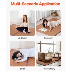 VEVOR Japanese Tatami Mat, 80 x 55 in Foldable Handwoven Natural Rattan Tatami Mat, Non-Slip & Easily Cleaned Japanese Tatami Floor Mat, Summer Breathable Sleeping Mat for Meditation Yoga Relaxation