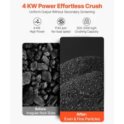 VEVOR Jaw Crusher Machine, 4KW High Power Rock Stone Crush Machine, 7.87 x 9.65 inch Feeding Port, 1740 RPM Speed Stone Shatter Grinder, Electric Stone Shatter 220V, for Rock Coal Glass Bottle