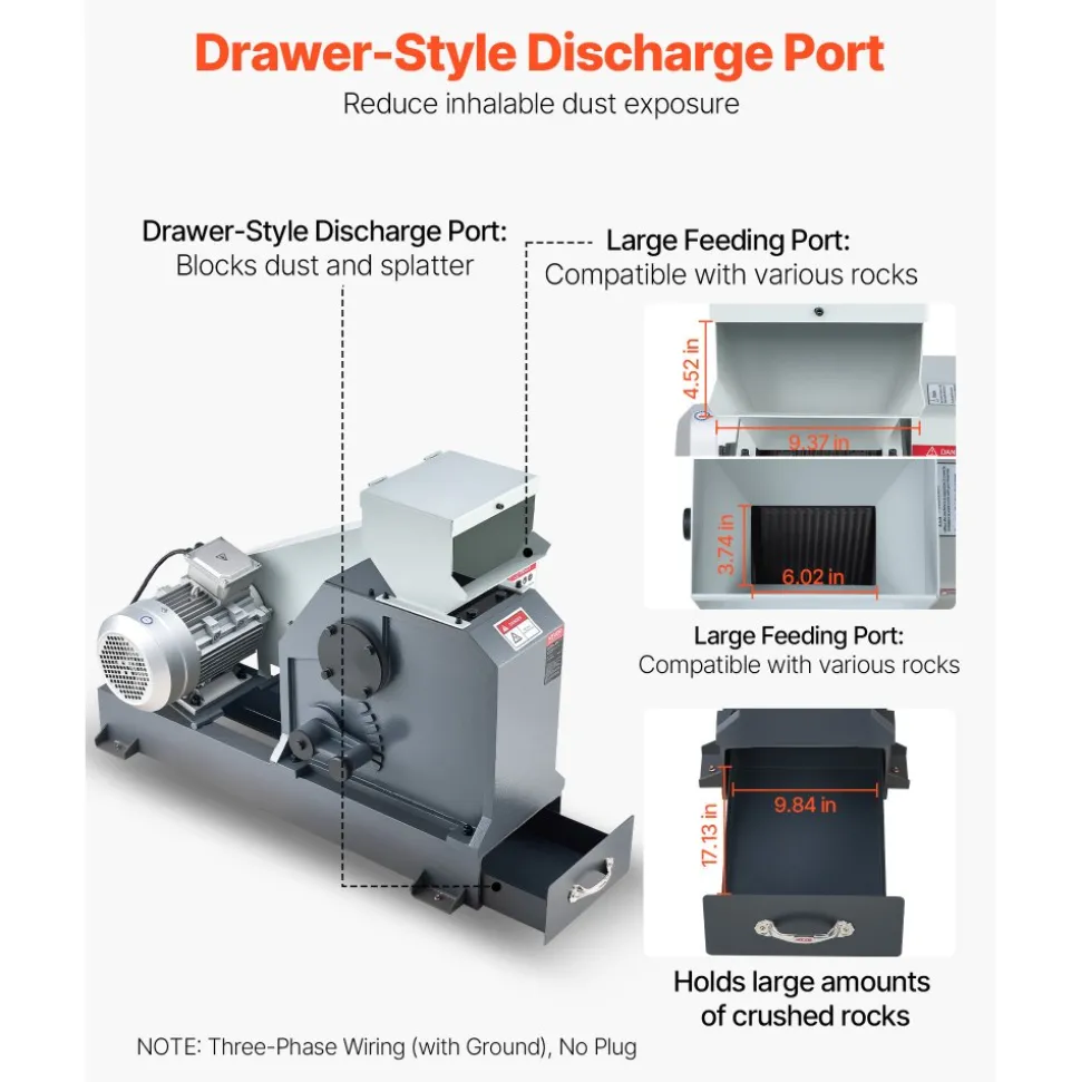 VEVOR Jaw Crusher Machine, 4KW High Power Rock Stone Crush Machine, 7.87 x 9.65 inch Feeding Port, 1740 RPM Speed Stone Shatter Grinder, Electric Stone Shatter 220V, for Rock Coal Glass Bottle