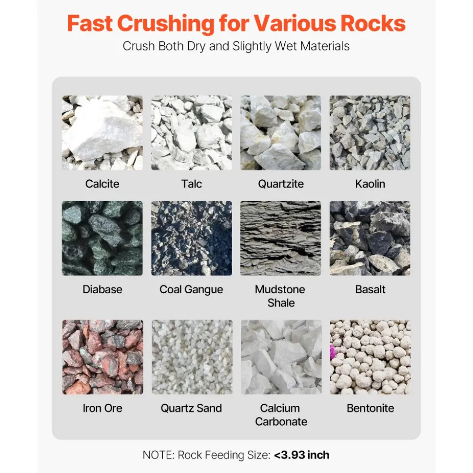 VEVOR Jaw Crusher Machine, 2.2KW High Power Rock Stone Crush Machine, 6.10 x 5.12 inch Feeding Port, 1740 RPM Speed Stone Shatter Grinder, Electric Stone Shatter 220V, for Rock Coal Glass Bottle