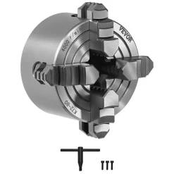 VEVOR 4-Jaw Lathe Chuck, 3 Inch (80 mm), 4-Jaw Independent Chuck, 0.1-3.15 in (5-80 mm) Clamping Range with T-key Fixing Screws Reversible Jaws, HT300 Material, Internal External for Wood Metal Lathe