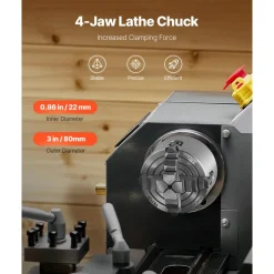 VEVOR 4-Jaw Lathe Chuck, 3 Inch (80 mm), 4-Jaw Independent Chuck, 0.1-3.15 in (5-80 mm) Clamping Range with T-key Fixing Screws Reversible Jaws, HT300 Material, Internal External for Wood Metal Lathe