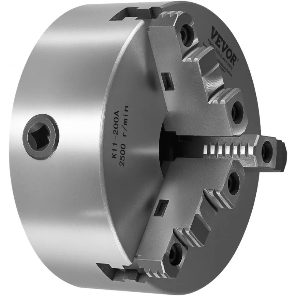 VEVOR 3-Jaw Lathe Chuck, 8 Inch (200 mm), Self-Centering Chuck with 2 1/4 in-8 Threaded Backing Plate, 0.16-7.87 in (4-200 mm) Clamping Range with T-wrench Screws, HT300 Material, for Wood Metal Lathe