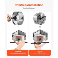 VEVOR 3-Jaw Lathe Chuck, 8 Inch (200 mm), Self-Centering Chuck with 2 1/4 in-8 Threaded Backing Plate, 0.16-7.87 in (4-200 mm) Clamping Range with T-wrench Screws, HT300 Material, for Wood Metal Lathe