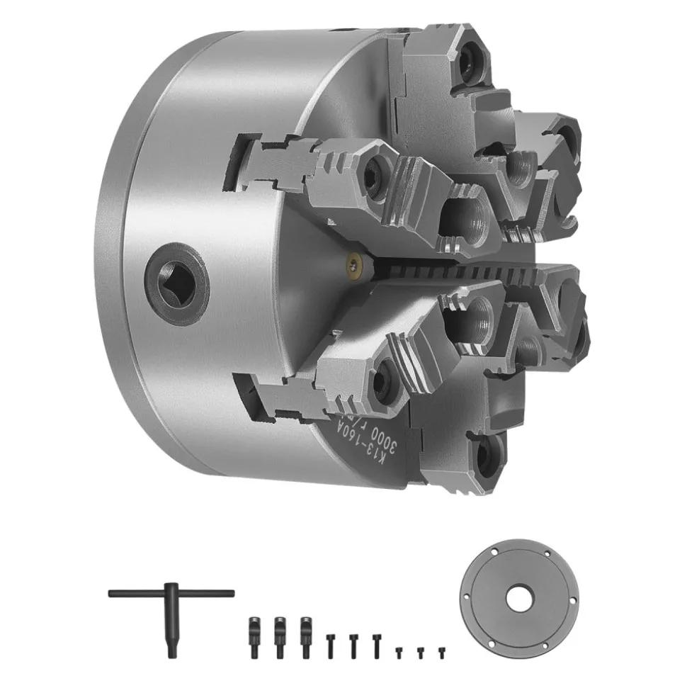 VEVOR 6-Jaw Lathe Chuck, 6 Inch (160 mm), Self-Centering Chuck with D1-4 Cam Lock Backing Plate, 0.12-5.71 in (3-145 mm) Clamping Range with T-wrench Screws, HT300 Material, for Wood Metal Lathe
