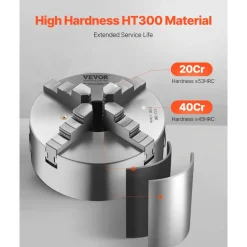 VEVOR 4-Jaw Lathe Chuck, 8 Inch (200 mm), Self-Centering Chuck with 1 1/2 in-8 Threaded Backing Plate, 0.16-7.87 in (4-200 mm) Clamping Range with T-wrench Screws, HT300 Material, for Wood Metal Lathe
