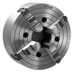 VEVOR 4-Jaw Lathe Chuck, 10 in (250 mm), Lathe Chuck, 0.6-9.84 in (15-250 mm) Clamping Range with T-key Fixing Screws Reversible Jaws, HT300 Cast Iron Material, Internal External for Wood Metal Lathe