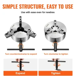 VEVOR 3-Jaw Lathe Chuck, 8'', Self-Centering Lathe Chuck, 0.16-8 in/4-200 mm Clamping Range with T-key Fixing Screws Hexagon Wrench, for Lathe 3D Printer Machining Center Milling Drilling Machine