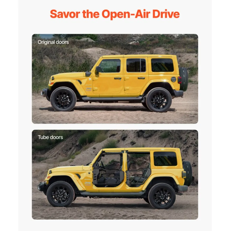 VEVOR Jeep Tube Doors, 4-Door, Adventure Style Jeep Tubular Door with Heavy-Duty Hinges & OE Latch, Jeep Doors with Rubber Pads & Toughened Steel Tube, Fit for 2007-2018 Jeep Wrangler JK