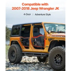 VEVOR Jeep Tube Doors, 4-Door, Adventure Style Jeep Tubular Door with Heavy-Duty Hinges & OE Latch, Jeep Doors with Rubber Pads & Toughened Steel Tube, Fit for 2007-2018 Jeep Wrangler JK