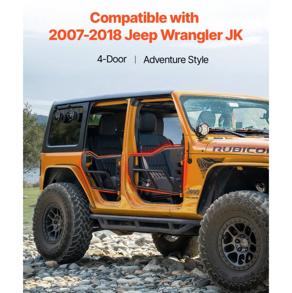 VEVOR Jeep Tube Doors, 4-Door, Adventure Style Jeep Tubular Door with Heavy-Duty Hinges & OE Latch, Jeep Doors with Rubber Pads & Toughened Steel Tube, Fit for 2007-2018 Jeep Wrangler JK