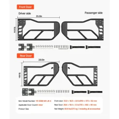 VEVOR Jeep Tube Doors, 4-Door, Adventure Style Jeep Tubular Door with Heavy-Duty Hinges & OE Latch, Jeep Doors with Rubber Pads & Toughened Steel Tube, Fit for 2007-2018 Jeep Wrangler JK