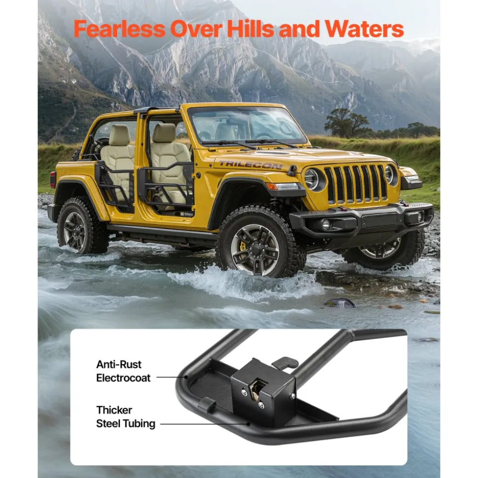 VEVOR Jeep Tube Doors, 4-Door, Adventure Style Jeep Tubular Door with Heavy-Duty Hinges & OE Latch, Jeep Doors with Rubber Pads & Toughened Steel Tube, Fit for 2007-2018 Jeep Wrangler JK