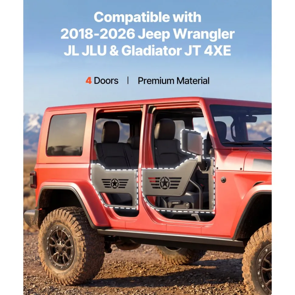 VEVOR Jeep Tube Doors, 4-Door, Compatible with 2018-2026 Jeep Wrangler JL JLU & Gladiator JT 4XE, Steel Off Road Front & Rear Tubular Half Doors with DOT Certified Side View Mirrors