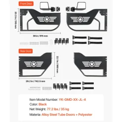 VEVOR Jeep Tube Doors, 4-Door, Compatible with 2018-2026 Jeep Wrangler JL JLU & Gladiator JT 4XE, Steel Off Road Front & Rear Tubular Half Doors with DOT Certified Side View Mirrors