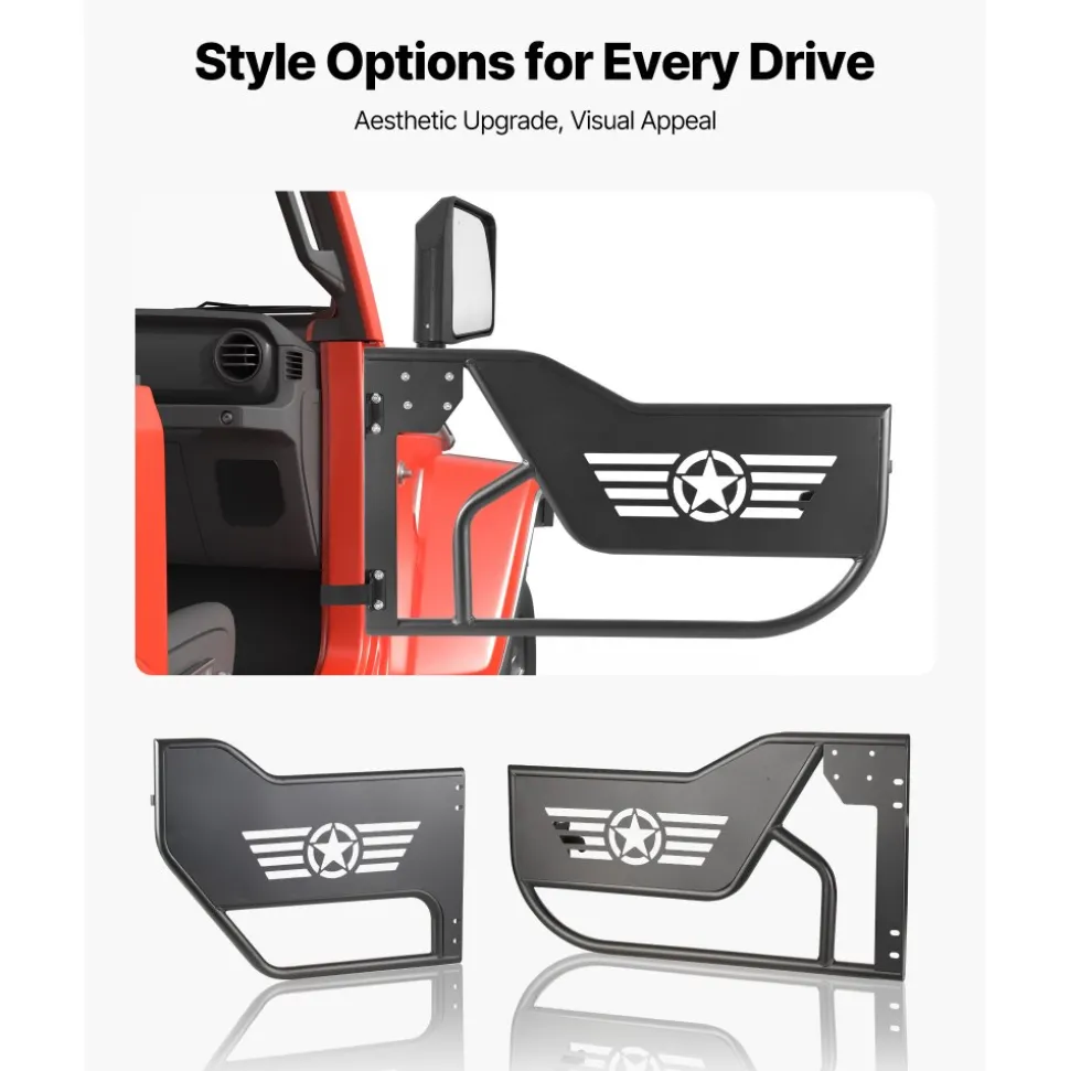VEVOR Jeep Tube Doors, 4-Door, Compatible with 2018-2026 Jeep Wrangler JL JLU & Gladiator JT 4XE, Steel Off Road Front & Rear Tubular Half Doors with DOT Certified Side View Mirrors