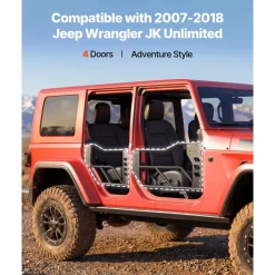 VEVOR Jeep Tube Doors, 4-Door, Compatible with 2007-2018 Jeep Wrangler JK Unlimited, Alloy Steel Off Road Front & Rear Tubular Half Doors with Storage Bag, Rubber Pads, Heavy-Duty Hinges and OE Latch