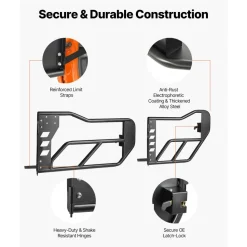 VEVOR Jeep Tube Doors, 4-Door, Compatible with 2007-2018 Jeep Wrangler JK Unlimited, Alloy Steel Off Road Front & Rear Tubular Half Doors with Storage Bag, Rubber Pads, Heavy-Duty Hinges and OE Latch