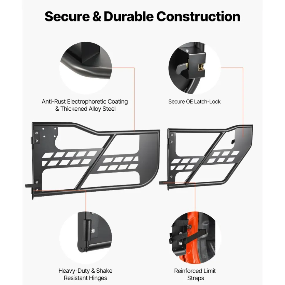 VEVOR Jeep Tube Doors, 4-Door, Compatible with 2018-2026 Wrangler JL JLU & 2020-2026 Gladiator JT, Steel Off Road Front & Rear Tubular Half Doors with DOT Certified Side View Mirrors and Rubber Pads