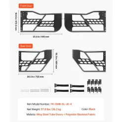 VEVOR Jeep Tube Doors, 4-Door, Compatible with 2018-2026 Wrangler JL JLU & 2020-2026 Gladiator JT, Steel Off Road Front & Rear Tubular Half Doors with DOT Certified Side View Mirrors and Rubber Pads