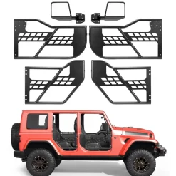 VEVOR Jeep Tube Doors, 4-Door, Compatible with 2007-2018 Jeep Wrangler JK JKU Unlimited, Steel Off Road Front & Rear Tubular Half Doors with DOT Certified Side View Mirrors, Storage Bag & Rubber Pads