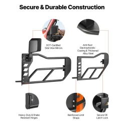 VEVOR Jeep Tube Doors, 4-Door, Compatible with 2018-2026 Jeep Wrangler JL & 2020-2026 Gladiator JT, Steel Off Road Front & Rear Tubular Half Doors with DOT Certified Side View Mirrors and Rubber Pads