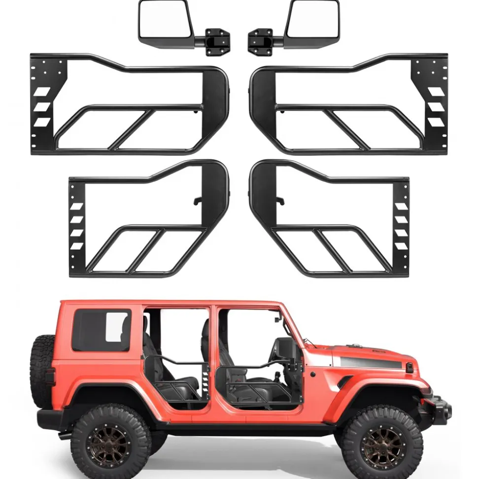 VEVOR Jeep Tube Doors, 4-Door, Compatible with 2018-2026 Jeep Wrangler JL & 2020-2026 Gladiator JT, Steel Off Road Front & Rear Tubular Half Doors with DOT Certified Side View Mirrors and Rubber Pads