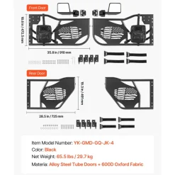 VEVOR Jeep Tube Doors, 4-Door, Compatible with 2007-2018 Jeep Wrangler JK Unlimited, Steel Off Road Front & Rear Tubular Half Doors with DOT Certified Side View Mirrors, Storage Bag and Rubber Pads