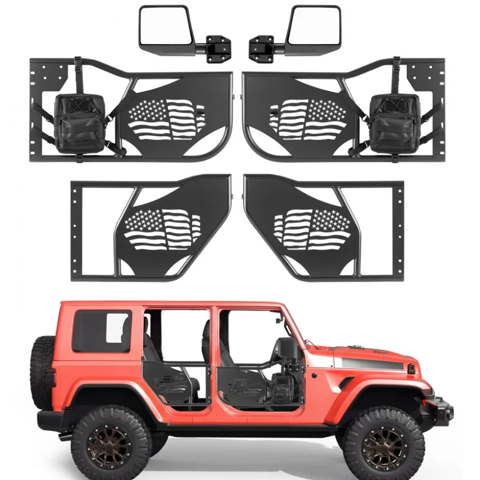 VEVOR Jeep Tube Doors, 4-Door, Compatible with 2007-2018 Jeep Wrangler JK Unlimited, Steel Off Road Front & Rear Tubular Half Doors with DOT Certified Side View Mirrors, Storage Bag and Rubber Pads