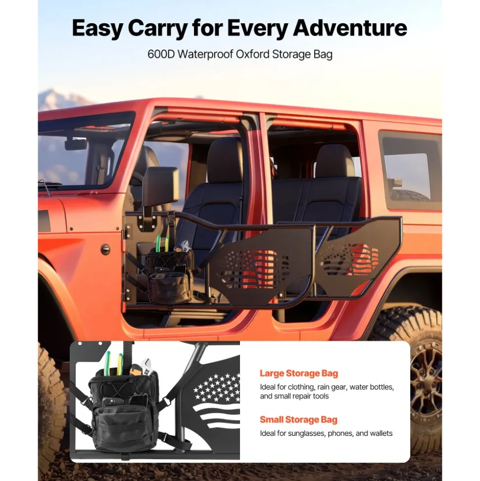 VEVOR Jeep Tube Doors, 4-Door, Compatible with 2007-2018 Jeep Wrangler JK Unlimited, Steel Off Road Front & Rear Tubular Half Doors with DOT Certified Side View Mirrors, Storage Bag and Rubber Pads