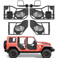 VEVOR Jeep Tube Doors, 4-Door, Fit for 2018-2026 Jeep Wrangler JL & 2020-2026 Gladiator JT, Flag Pattern Off Road Front & Rear Tubular Half Doors with DOT Certified Side View Mirrors and Storage Bag