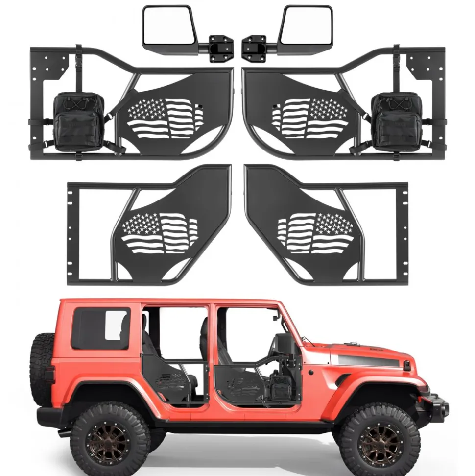 VEVOR Jeep Tube Doors, 4-Door, Fit for 2018-2026 Jeep Wrangler JL & 2020-2026 Gladiator JT, Flag Pattern Off Road Front & Rear Tubular Half Doors with DOT Certified Side View Mirrors and Storage Bag