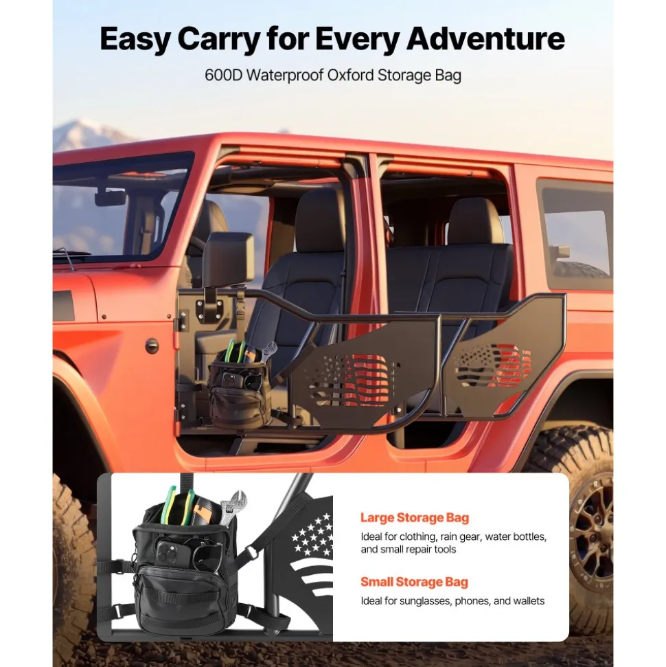 VEVOR Jeep Tube Doors, 4-Door, Fit for 2018-2026 Jeep Wrangler JL & 2020-2026 Gladiator JT, Flag Pattern Off Road Front & Rear Tubular Half Doors with DOT Certified Side View Mirrors and Storage Bag