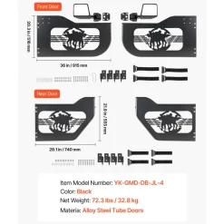 VEVOR Jeep Tube Doors, 4-Door, Fit for 2018-2026 Jeep Wrangler JL & 2020-2026 Gladiator JT, Soldier Pattern Off Road Front & Rear Tubular Half Doors with DOT Certified Side View Mirrors & Rubber Pads