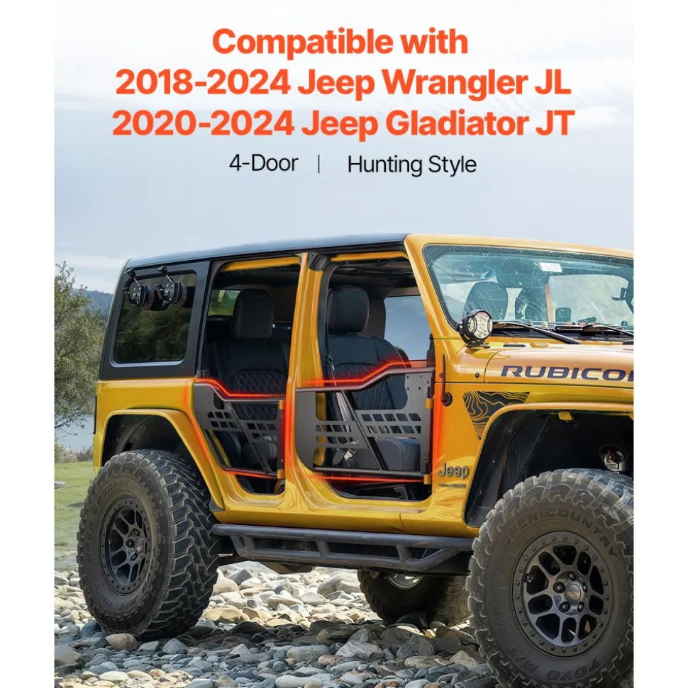 VEVOR Jeep Tube Doors, 2-Door, Hunting Style Jeep Tubular Door with Heavy-Duty Hinges & OE Latch, Jeep Doors with Rear View Mirrors, Fit for 2018-2024 Jeep Wrangler JL & 2020-2024 Jeep Gladiator JT