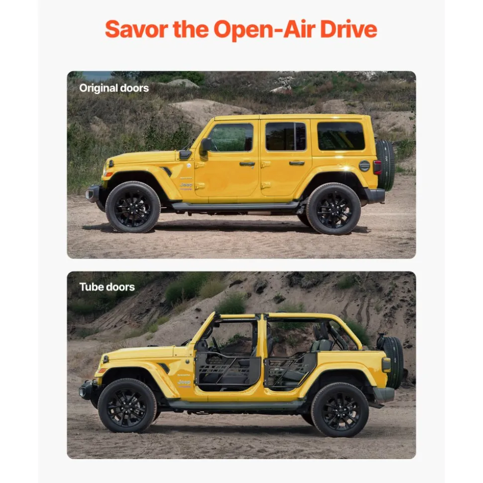 VEVOR Jeep Tube Doors, 2-Door, Hunting Style Jeep Tubular Door with Heavy-Duty Hinges & OE Latch, Jeep Doors with Rear View Mirrors, Fit for 2018-2024 Jeep Wrangler JL & 2020-2024 Jeep Gladiator JT