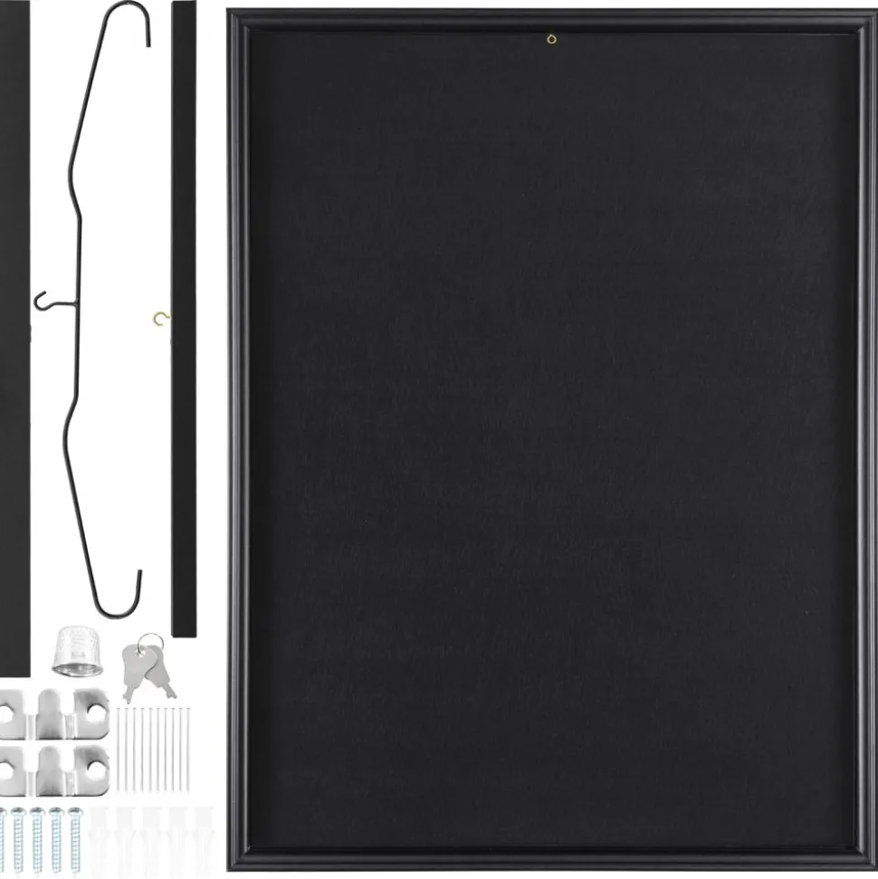 VEVOR Jersey Display Frame Case, 24 x 32 x 1.5 in, Large Lockable Sport Jersey Shadow Box with 98% UV Protection PC Glass and Hangers, for Baseball Basketball Football Hockey Shirt and Uniform, Black