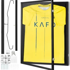 VEVOR Jersey Display Frame Case, 24 x 32 x 1.5 in, Large Lockable Sport Jersey Shadow Box with 98% UV Protection PC Glass and Hangers, for Baseball Basketball Football Hockey Shirt and Uniform, Black