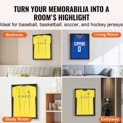 VEVOR Jersey Display Frame Case, 24 x 32 x 1.5 in, Large Lockable Sport Jersey Shadow Box with 98% UV Protection PC Glass and Hangers, for Baseball Basketball Football Hockey Shirt and Uniform, Black
