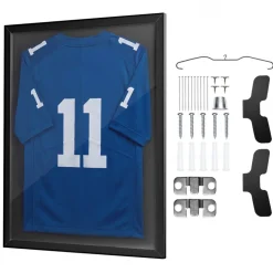 VEVOR Jersey Frame Display Case, 31.5 x 23.6 x 1 in, Wooden Sport Jersey Shadow Box with 98% UV Protection PC Panel and Hanger, for Baseball Basketball Football Hockey Shirt Sport and Uniform, Black