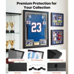 VEVOR Jersey Frame Display Case, 31.5 x 23.6 x 1 in, Wooden Sport Jersey Shadow Box with 98% UV Protection PC Panel and Hanger, for Baseball Basketball Football Hockey Shirt Sport and Uniform, Black