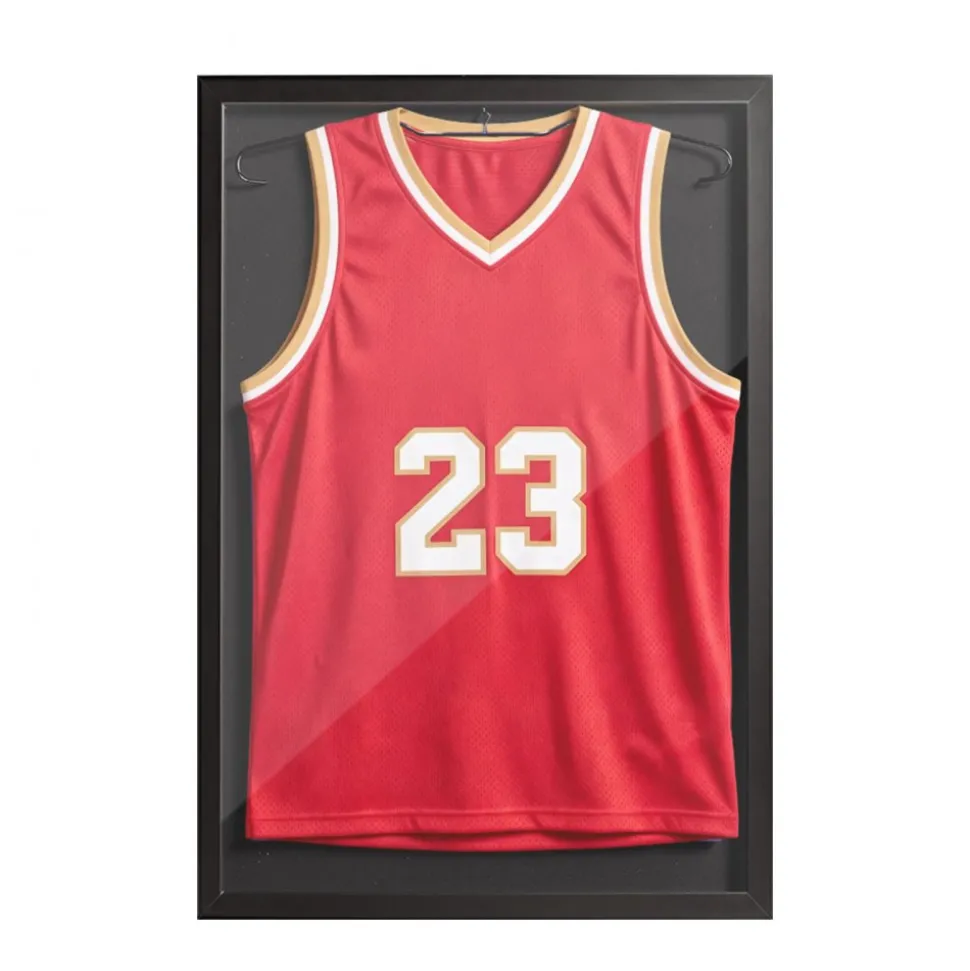 VEVOR Jersey Frame Display Case, 31.5 x 23.6 x 1 in, Wooden Sport Jersey Shadow Box with 98% UV Protection PC Panel and Hanger, for Baseball Basketball Football Hockey Shirt Sport and Uniform, Black