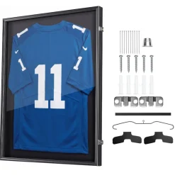 VEVOR Jersey Frame Display Case, 36.4 x 28.3 x 1.5 in, Wooden Sport Jersey Shadow Box with 98% UV Protection PC Panel and Hanger, Magnetic Lock, for Baseball Basketball Football Hockey Shirt Uniform