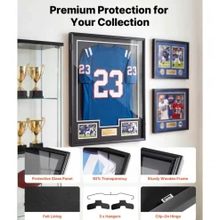 VEVOR Jersey Frame Display Case, 36.4 x 28.3 x 1.5 in, Wooden Sport Jersey Shadow Box with 98% UV Protection PC Panel and Hanger, Magnetic Lock, for Baseball Basketball Football Hockey Shirt Uniform