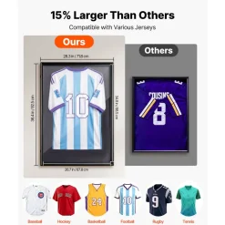 VEVOR Jersey Frame Display Case, 36.4 x 28.3 x 1.5 in, Wooden Sport Jersey Shadow Box with 98% UV Protection PC Panel and Hanger, Magnetic Lock, for Baseball Basketball Football Hockey Shirt Uniform